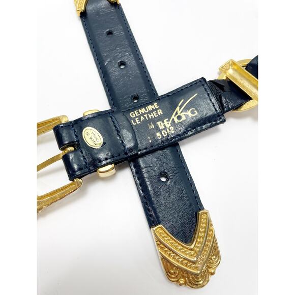 The Icing Black Gold Leather Hardware Belt Medium    Vintage - Picture 7 of 10